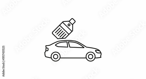Car wash icon with water spray bottle and car silhouette, clean vehicle concept