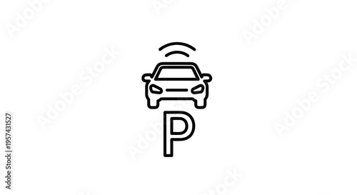 Car Parking Sensor Icon with Signal Waves and Parking Symbol
