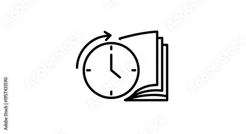 Clock and Open Book Icon: Time Management, Education, Learning, and Productivity Concept