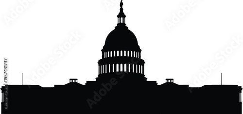 United States Capitol Building Silhouette Icon Washington DC Government Landmark Dome Architecture Vector Illustration Isolated on White Background Political Symbol