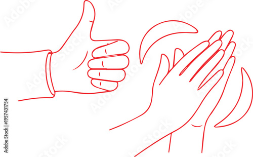 A vector illustration of a business person's hand showing a thumb up symbol and thumb down sign gesture to represent a cartoon drawing concept of people's feedback.