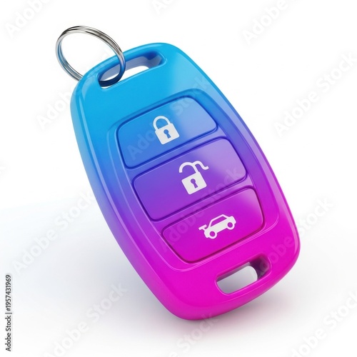 Colorful car key fob with lock unlock and car gradient
