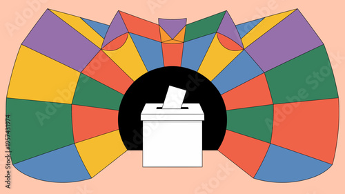 Voting box with multicolored wheel background election democracy colorful circle