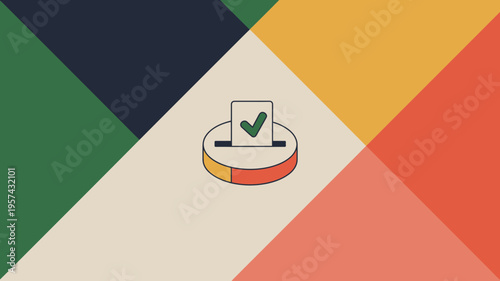 Voting button on colorful geometric background check mark election symbol
