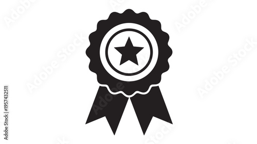 Ribbon award icon with a star in a circle, representing success and achievement with a classic rosette design and dangling ribbons.