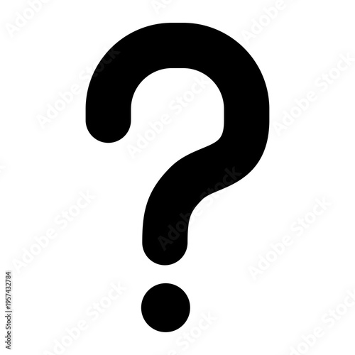 Bold black question mark icon, faq help symbol, clean flat style for customer support, inquiry and problem solving concept, UI design element, PNG with transparent background