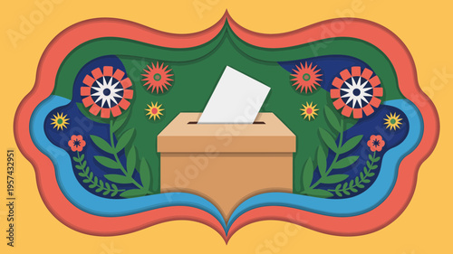 Voting box with colorful floral pattern flowers illustration election democracy