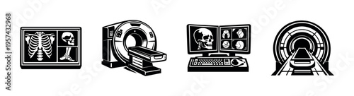 Medical imaging equipment vector set with x-ray mri and ct scan illustrations