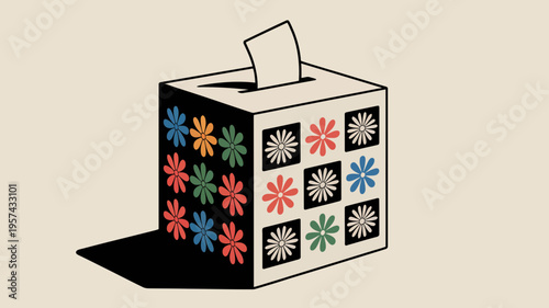 Colorful ballot box with flowers vector illustration voting election democracy