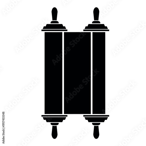 Ancient Torah scroll silhouette on white background.