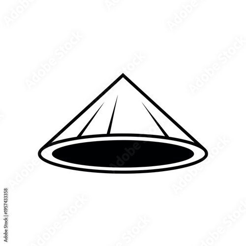 Asian conical hat traditional headwear simple black and white icon.