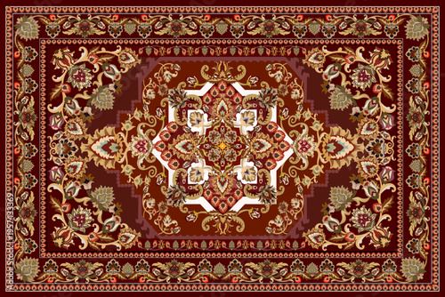 Luxury Red Persian Carpet Pattern with Floral Ornamental Design