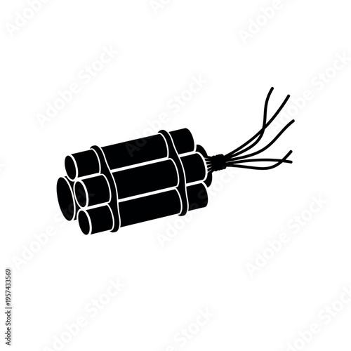 Dynamite sticks bundle with fuse explosive device.
