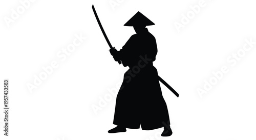 A samurai warrior poised with a katana a striking silhouette