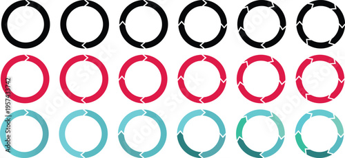 Pie charts icons collection different styles. rotation round cycle process, recyclable sign, recycling icons. Rotation arrows in circular motion
