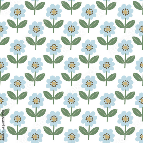 Seamless Pattern of Light Blue Flowers