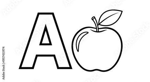 Letter a and apple illustration in bold simple silhouette