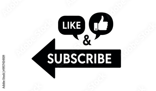 Social media call to action button graphic with like and subscribe icons