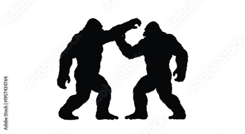 Two gorillas facing off in a dramatic powerful combat silhouette