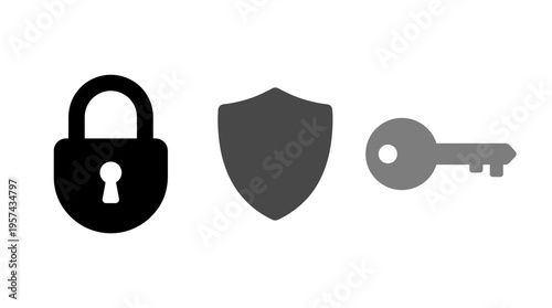 Security Symbols Lock, Shield, and Key Icons