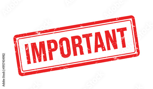 A red and white stamp with the word important in bold capital letters