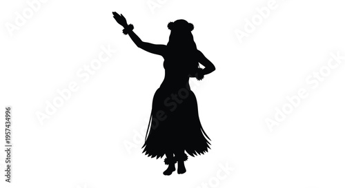 Hawaiian dancer gracefully performing hula with flowing skirt silhouette