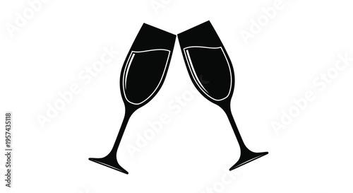 Two champagne glasses clinking in a celebratory toast silhouette