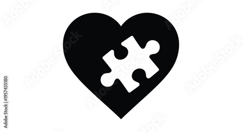 A black heart puzzle piece symbolizing connection and love silhouette
