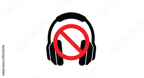 Prohibited music symbol featuring headphones a striking silhouette