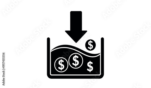 Money transfer icon with dollar signs and downward arrow