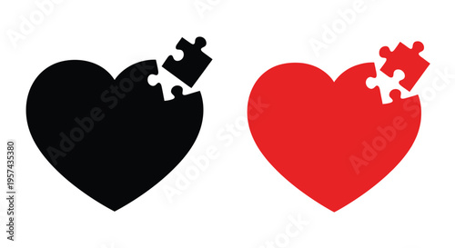 Two hearts form a complete puzzle representing connection in silhouette