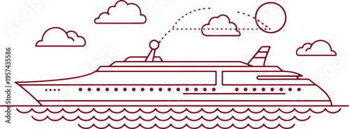 Luxury cruise ship sailing under a partly cloudy sky with a crescent moon