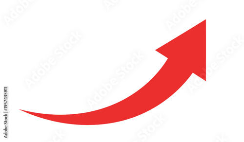 A large red arrow pointing upwards on a white background graphic symbol