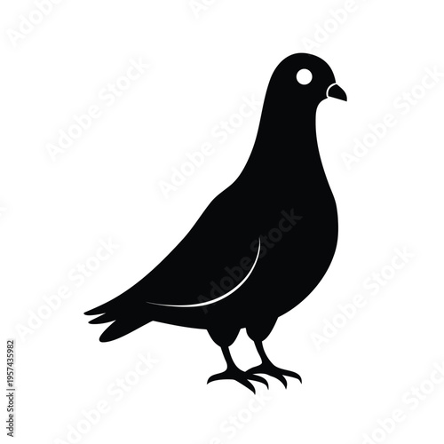Pigeon silhouette icon for peace symbol and urban bird life illustration in black and white
