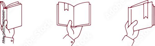 Illustrations of a person reading different types of books in various formats