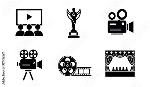 Film and cinema icon set for movie production and entertainment industry