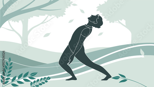 Silhouette vector illustration of a girl enjoying time on a swing in a park or forest setting