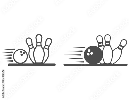 Bowling ball striking pins in contrasting visual styles