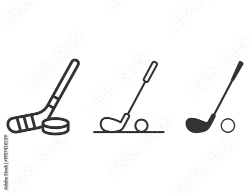 different types of golf clubs in action poses with balls