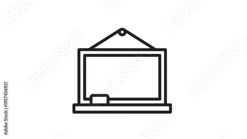 Black chalkboard with white chalk and eraser icon with simple geometric design for educational purposes