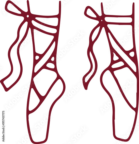 Two ballet dancers in fifth position with ribbons attached to their feet