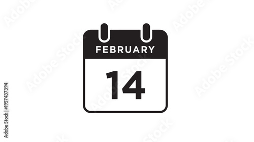Calendar icon showing the date February 14th with a black outline and white text on a white background