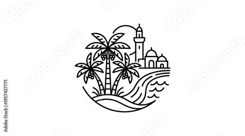 Tropical Island Landmark  Palm Trees