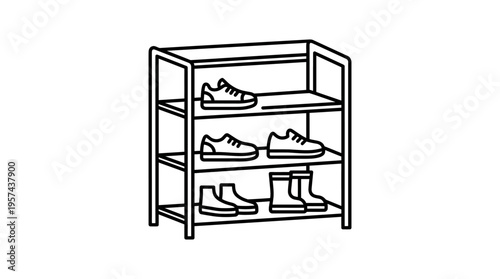 Black And White Line Art Shoe Rack With Shoes