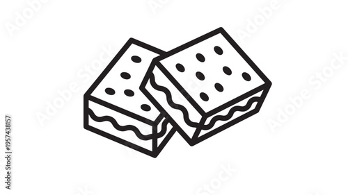 Biscuits two layered outline icon with wavy cream filling and dots, representing sweet treats or pastries.