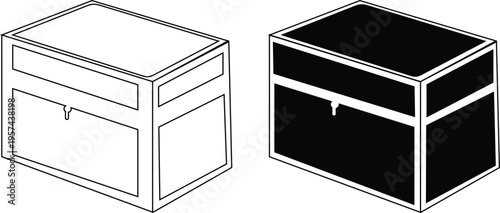 Simple storage box illustration in black and white with clean minimal line art style