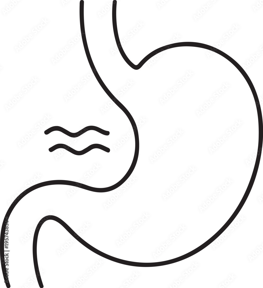 Fototapeta premium Illustration of stomach icon with indigestion or acid reflux symbol