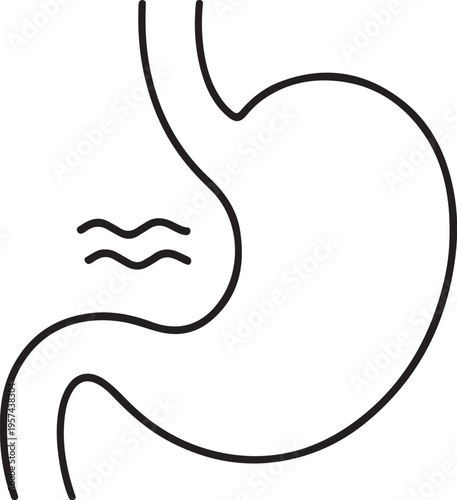 Illustration of stomach icon with indigestion or acid reflux symbol