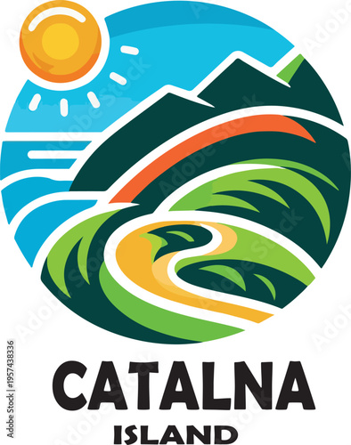 catalina island hiking logo icon vector white background .
