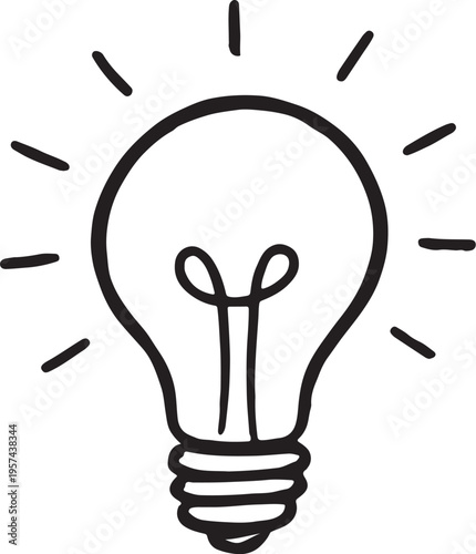 Illustration of hand drawn light bulb icon, simple doodle sketch of an idea